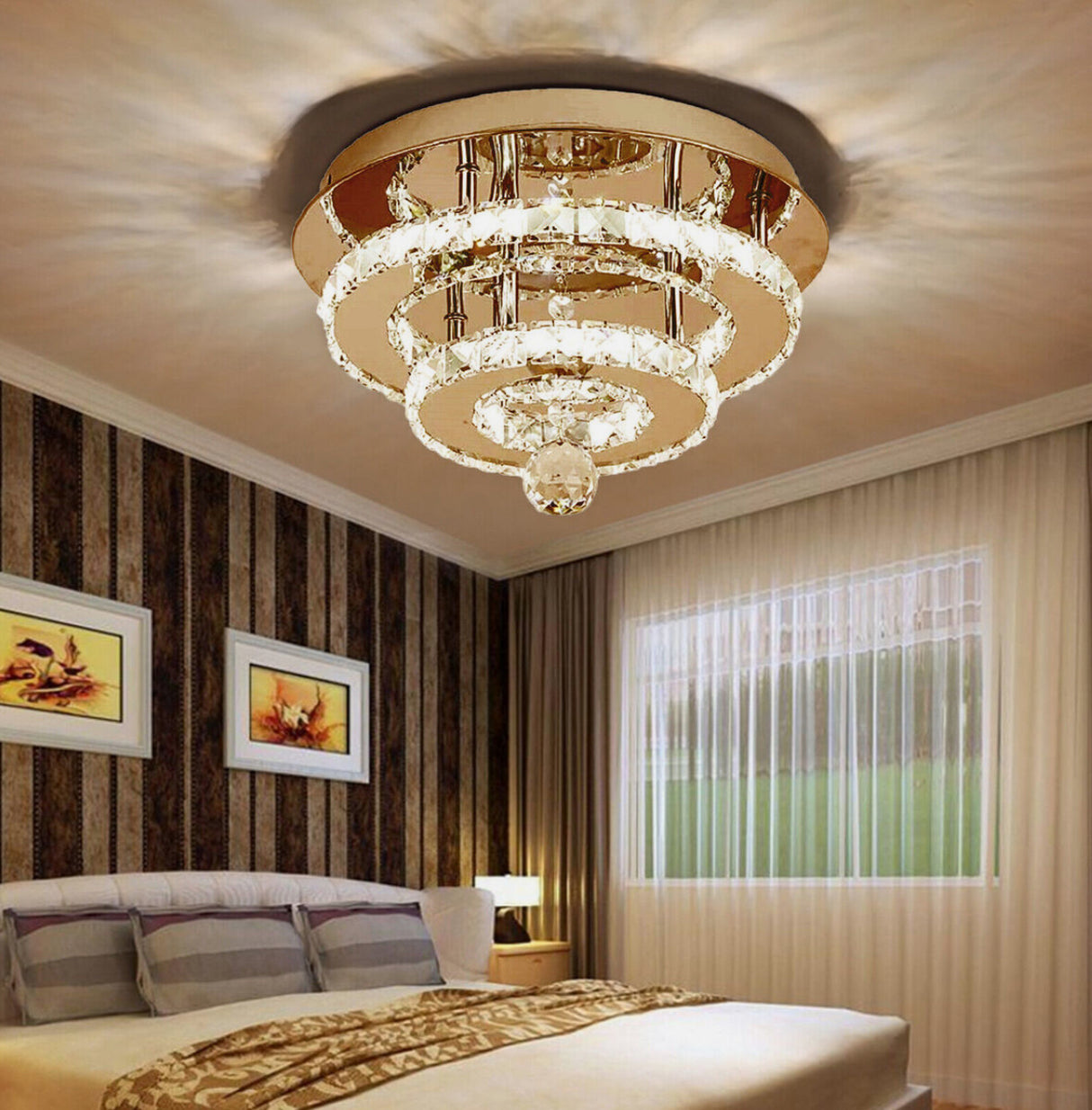 Luxury Crystal 36W Ceiling Light Flush Mount Chandelier Bedroom light Remote