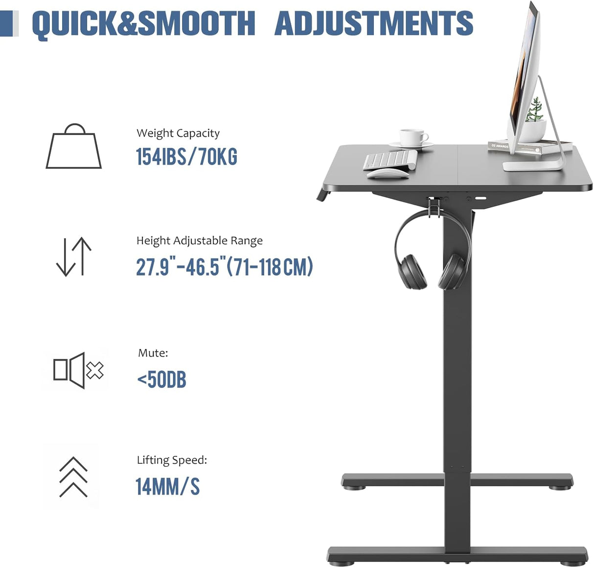 Electric Height Adjustable Standing Desk 80x60cm (31"x23.6"), Sit Stand Desk with Splicing Top for Home Office