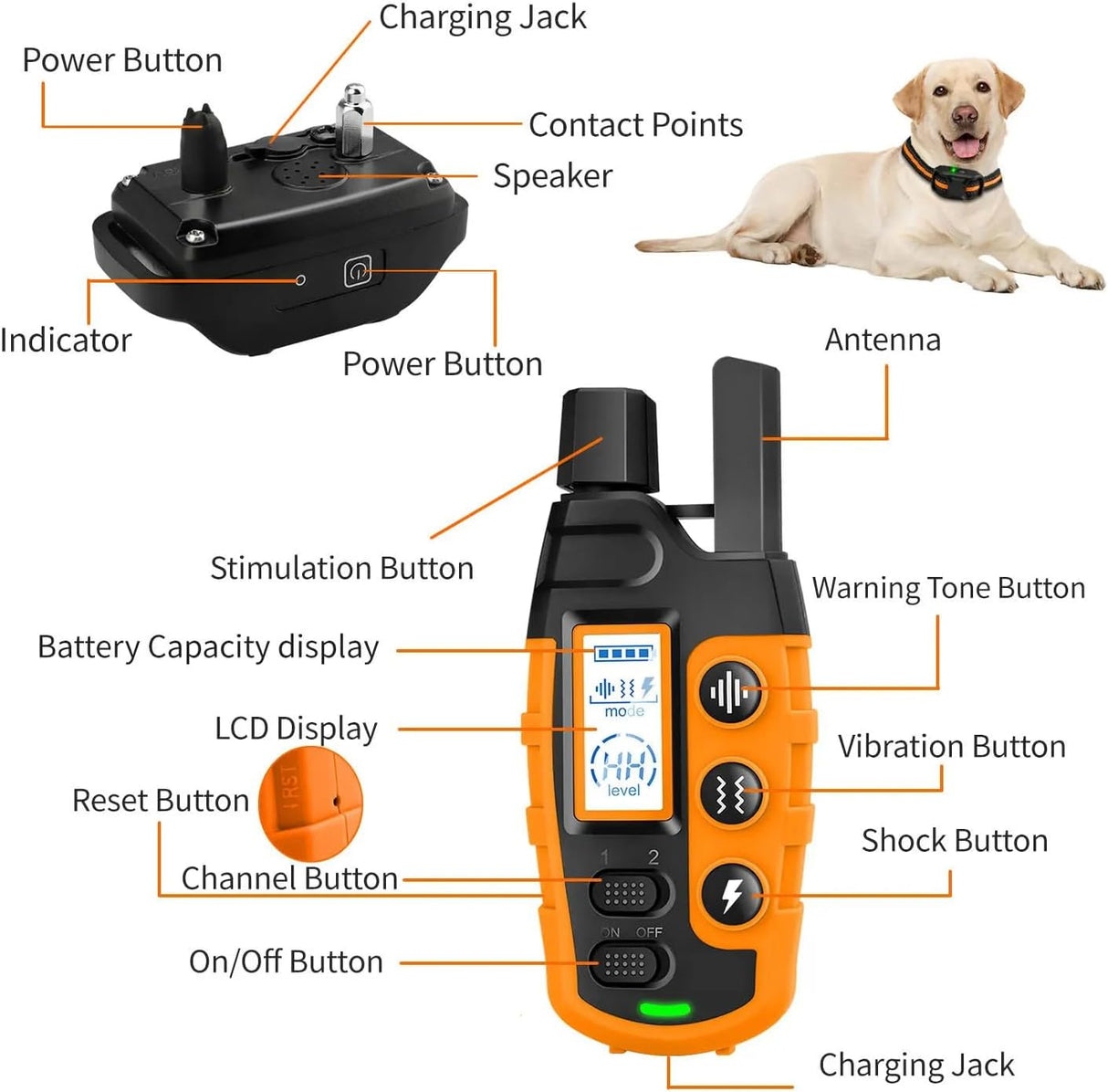 Dog Shock Collar - 3300FT Waterproof Training Collar for Dogs Large Medium Small with Rechargeable Remote, Beep (1-8) Vibration (1-16) and Humane Shock (1-99) Modes