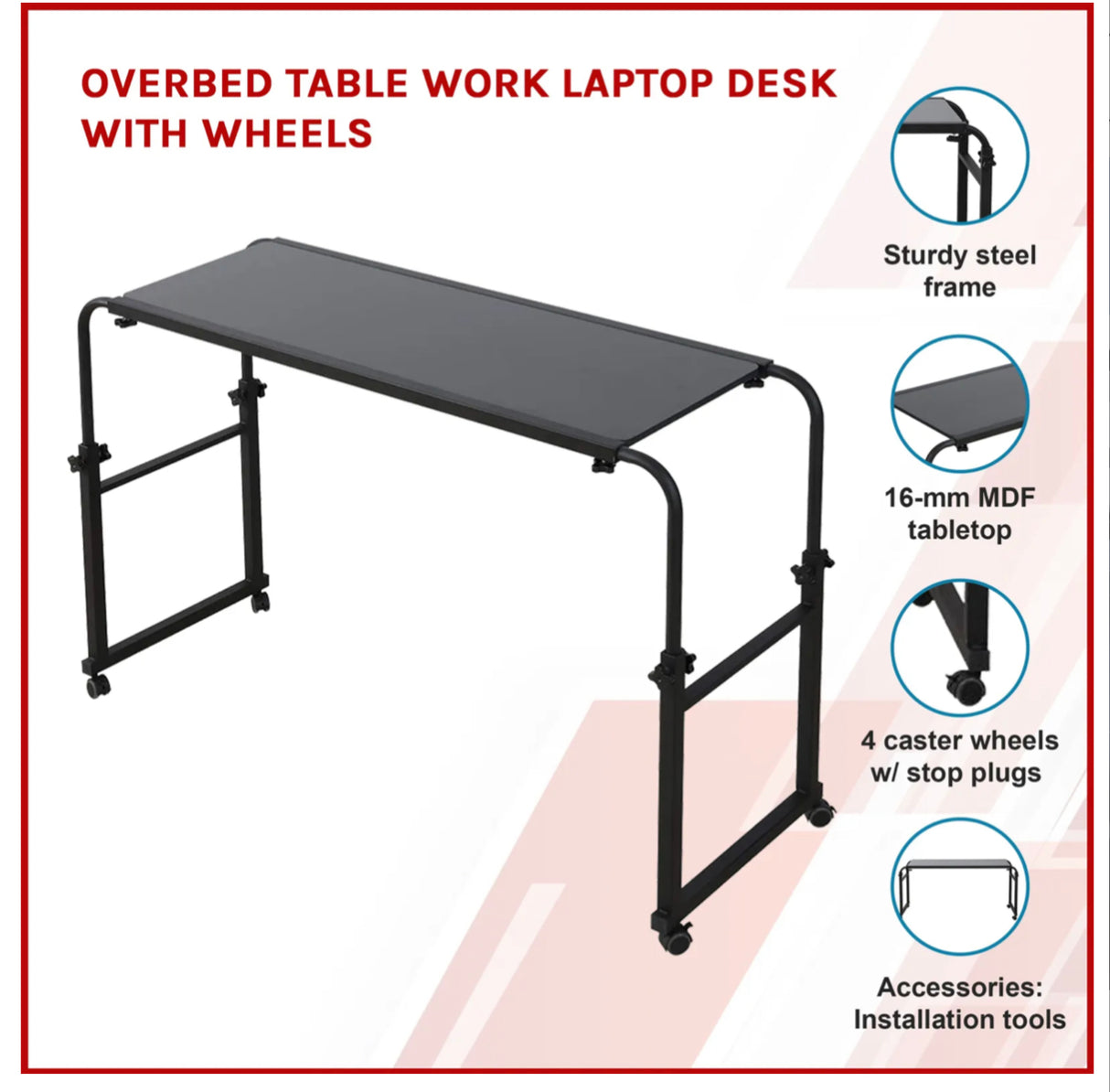 Overbed Table Work Laptop Desk with Wheels