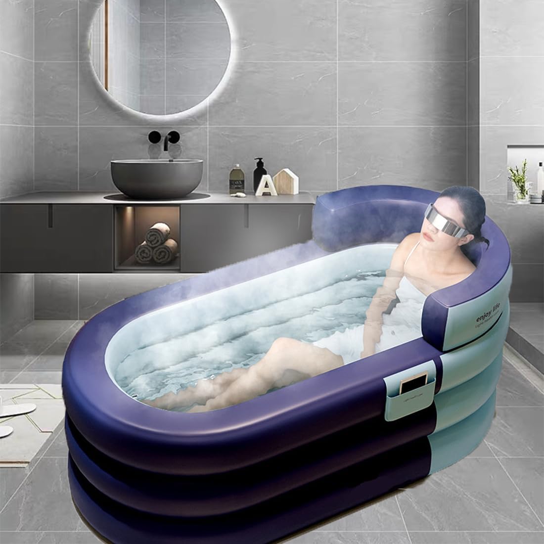 Foldable Portable Inflatable Bathtub with Rechargeable Wireless Inflation Pump, Comfortable Shower Stall Soaking Bath Tub for Adult, Separate Family Bathroom SPA Tub with Novel Design