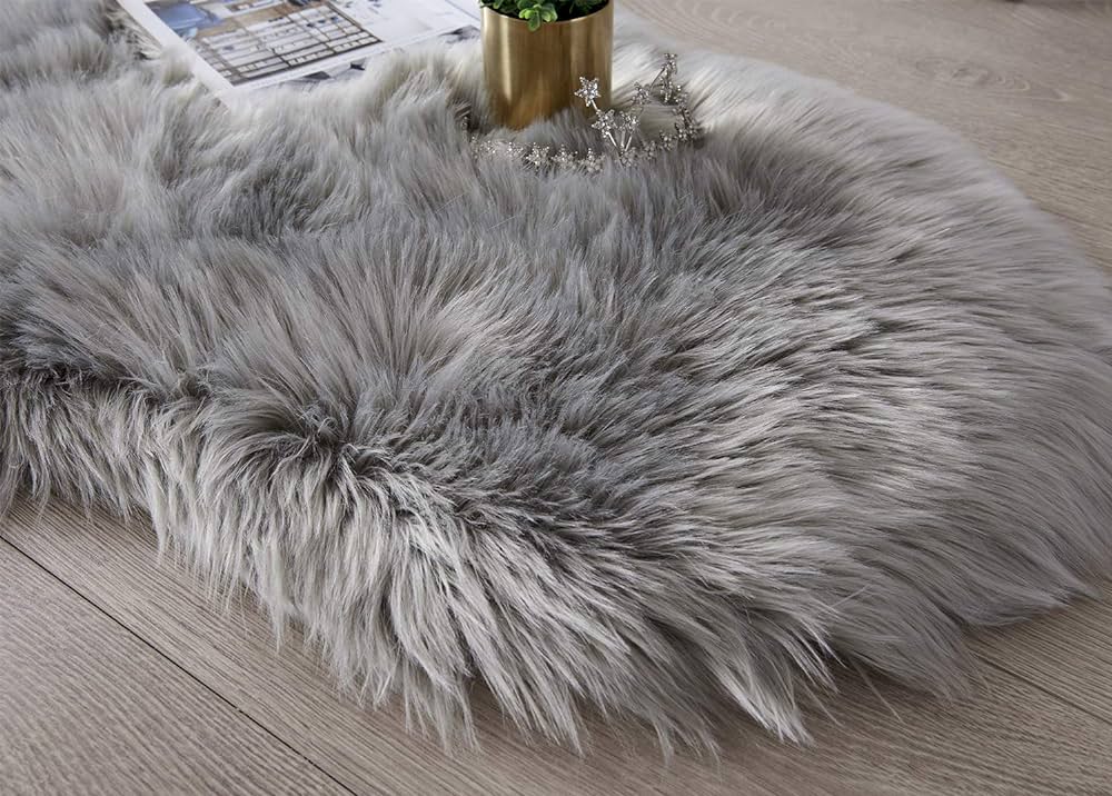 Ultra Soft Fluffy Rug Pink Faux Sheepskin Fur Rug Shaggy Couch Cover Furry Carpet for Kids Room Fuzzy Plush Rug for Bedroom Living Room Runner, 2x6 Feet (Sheepskin Shape,Pink)