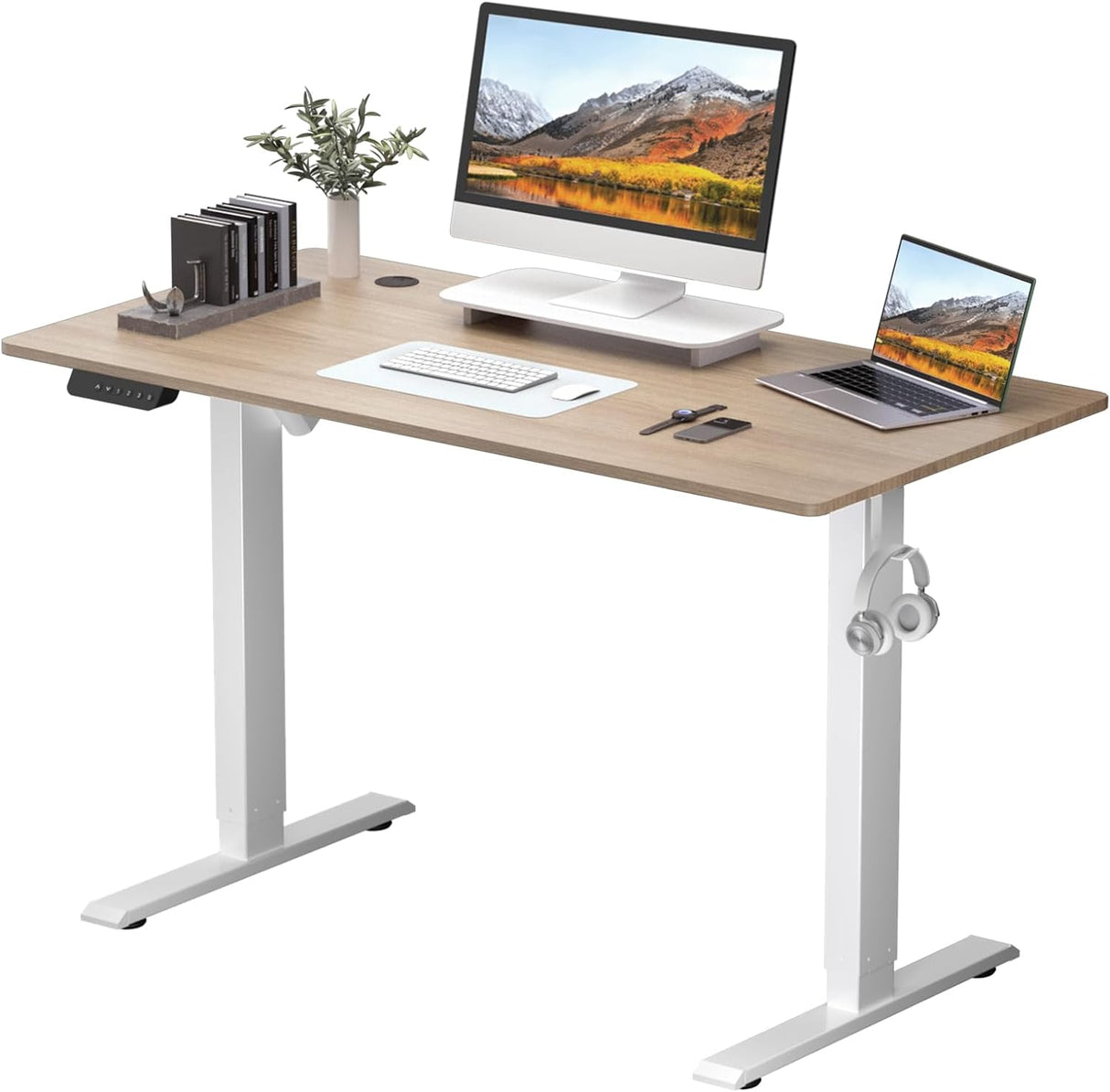 Ergonomic Standing Desk,Height Adjustable Electric Sit Stand Desks with Smart Memory Lifting Sturdy Tabletop Motor Computer Workstation for Home, Office 55 * 24 Inch