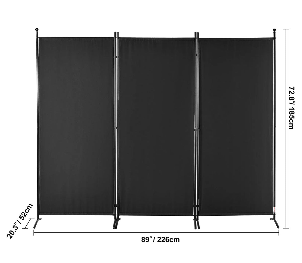 3 Panel Room Divider Stand Folding Privacy Screen 226 x 185cm Dark Black