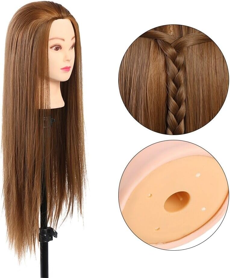 Training Head, Mannequin Head Hair Styling Manikin Cosmetology Doll Head Synthetic Fiber Hair Hairdressing Training Model Mannequin Doll with Table Clamp