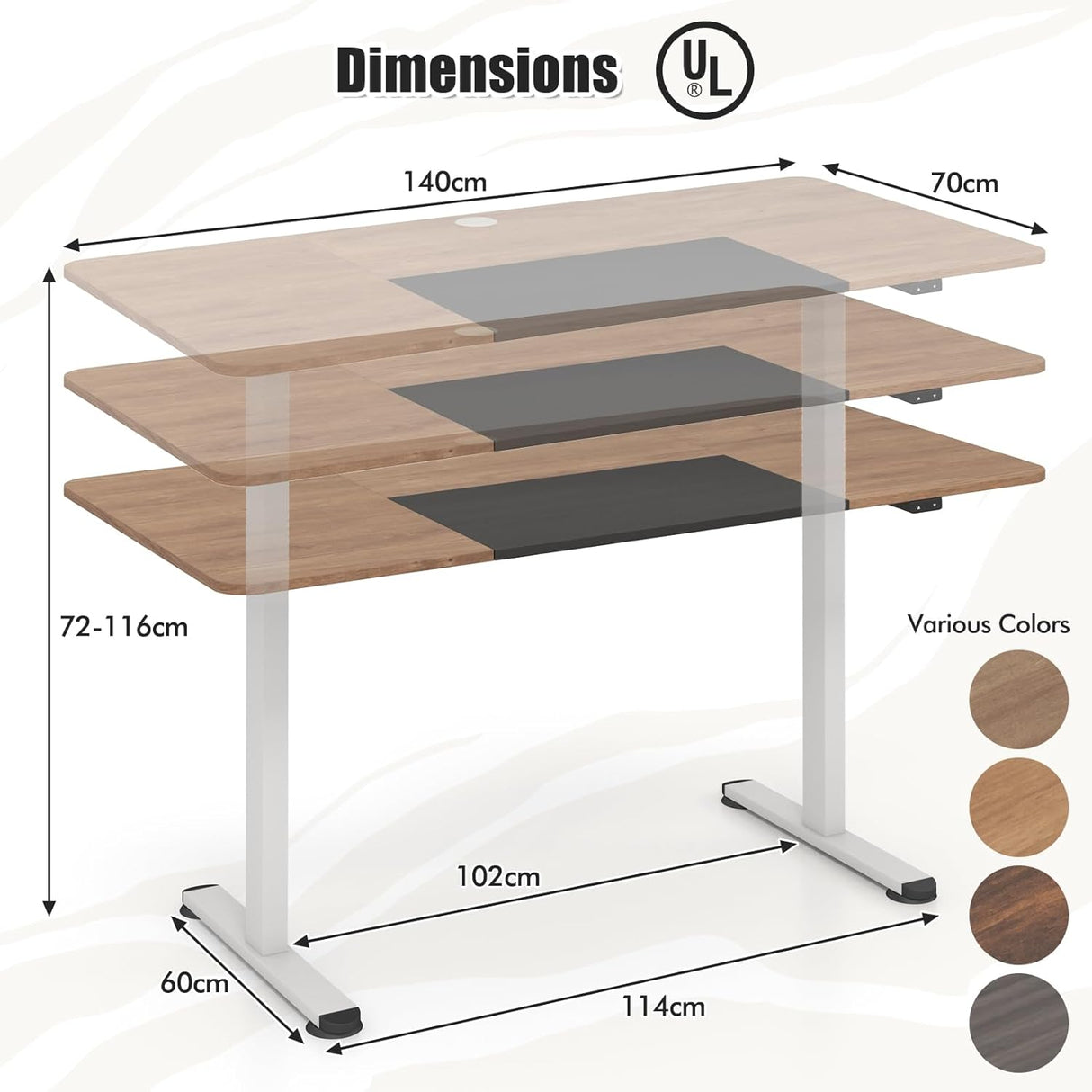 Large Electric Standing Desk, Height Adjustable Sit to Stand Desk, Metal Frame & Powerful Motor, Button Controller, Ergonomic Standing Workstation (Rustic Brown) 140 x 70cm