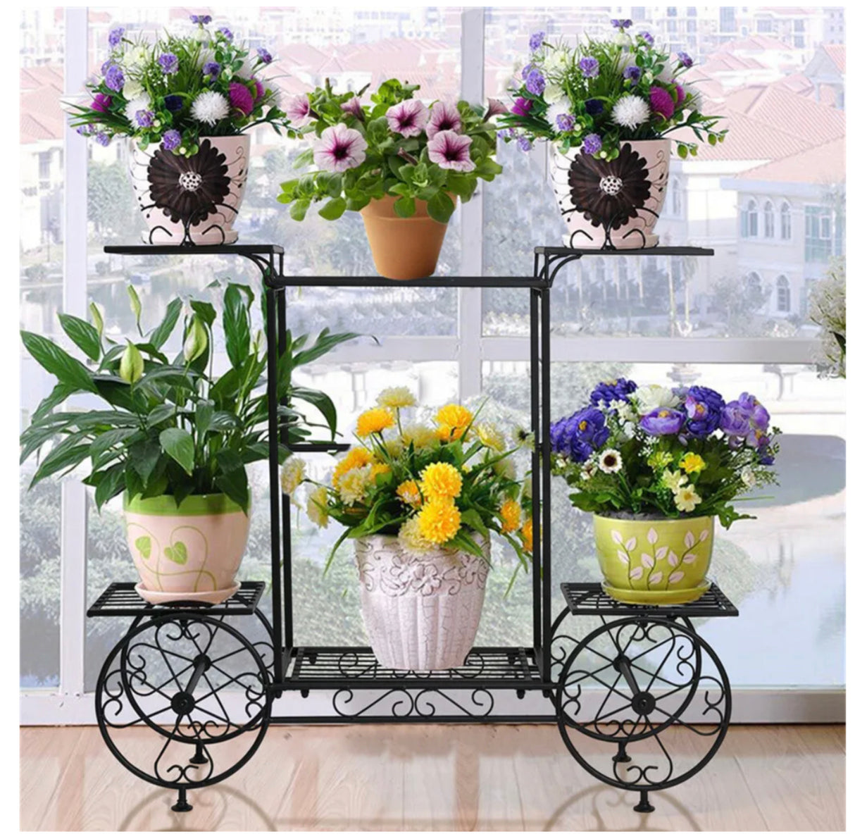 Garden Cart Stand & Flower Pot Plant Holder Display Rack 6 Tiers Parisian Style