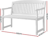 Outdoor Garden Bench Seat, 120cm Length Wooden Benches Relax Lounge Chair Dining Chairs Lounger Park Patio Porch Backyard Terrace Balcony Kids Furniture, with Lattice Pattern White