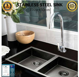 Kitchen Sink Nano Stainless Steel 770 x 450mm Double Basin Laundry Black