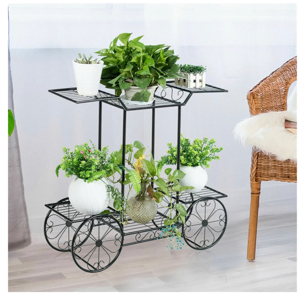 Garden Cart Stand & Flower Pot Plant Holder Display Rack 6 Tiers Parisian Style