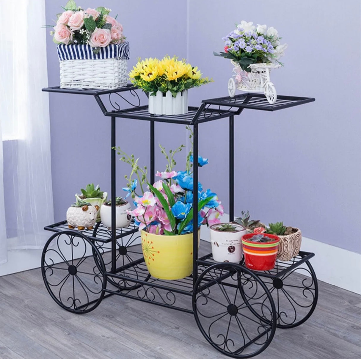 Garden Cart Stand & Flower Pot Plant Holder Display Rack 6 Tiers Parisian Style