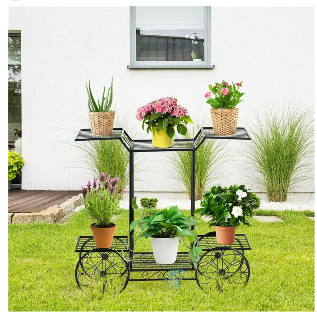 Garden Cart Stand & Flower Pot Plant Holder Display Rack 6 Tiers Parisian Style