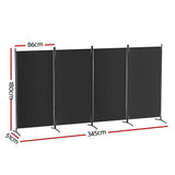 Room Divider, 4 Panels Fabric Folding Privacy Portable Screen Shelf Dividers Partition Wall Screens Home Pet Child Indoor Balcony Bedroom Furniture, Separator Water-Resistant Black