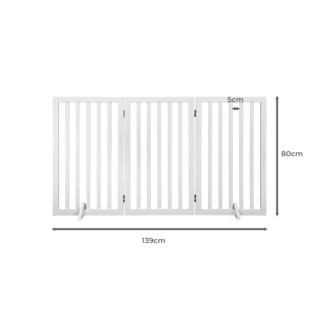 Wooden Pet Gate Dog Fence Retractable Safety Stair Barrier Security Door (White Large-139cm x 80cm x 1.8cm), Baby Playpen, Easy to Fold for Storage Cat Dog Enclosure, Include Two Support Feet