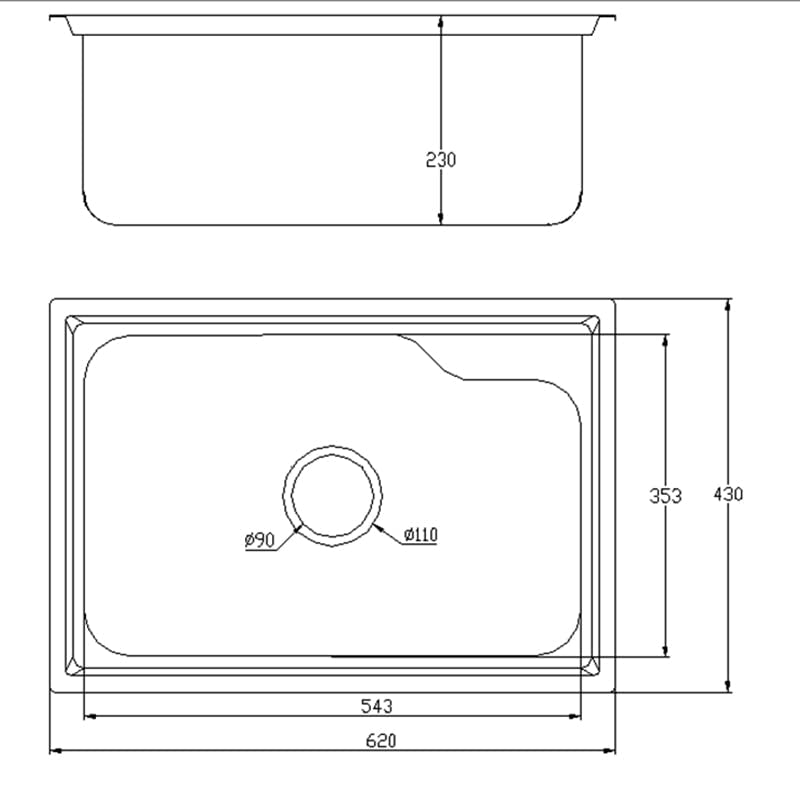 Kitchen Sink Basin Stainless Steel Top Under Mount Single Bowl Laundry Wash Sinks (620x430mm Nano Black)