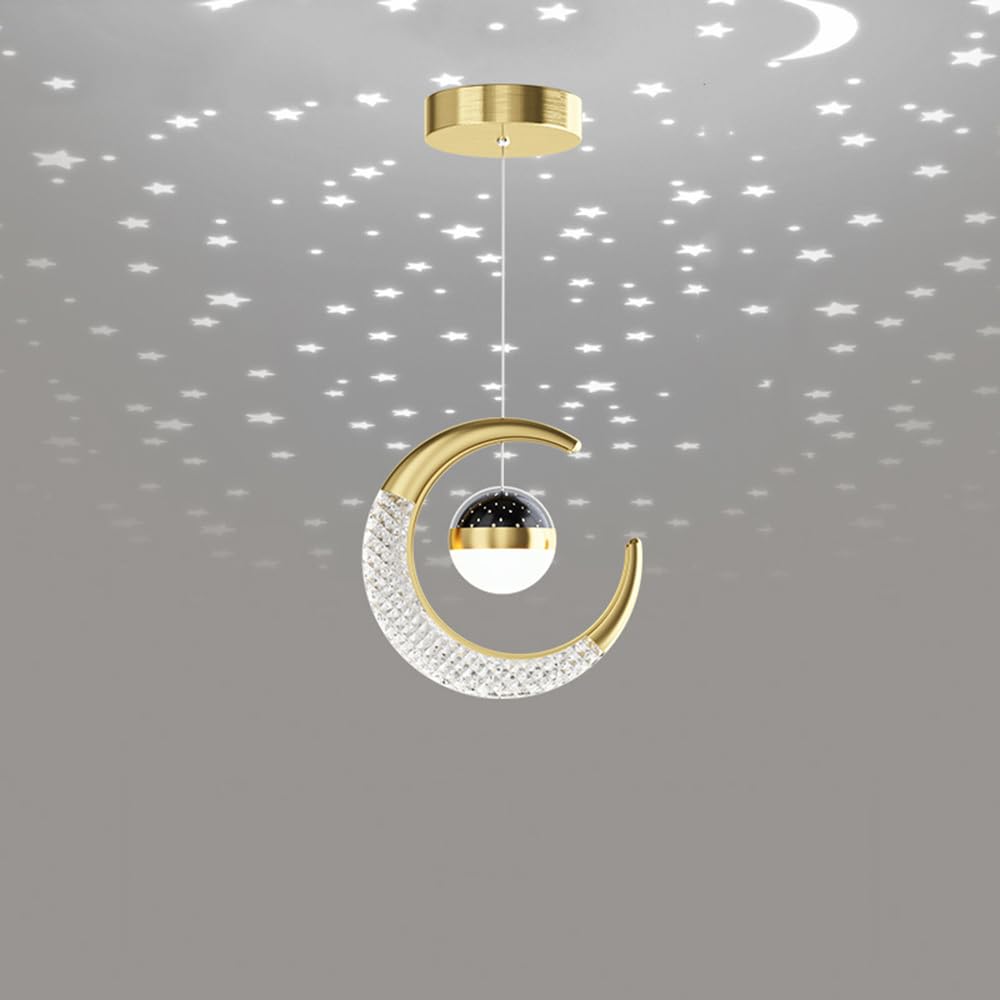 Moon Pendant Lamp, Ceiling Lamp, Creative Styling, for Bedroom Living Room Restaurant Bar Kitchen (Gold, Cool White)