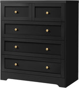 Dresser with 5 Drawers Hallway Tallboy, Bedroom Chests of Drawers with Handles, Living Room Side Cabinet Standing Storage Cupboard, Indoor Furniture Home Organiser Sideboard