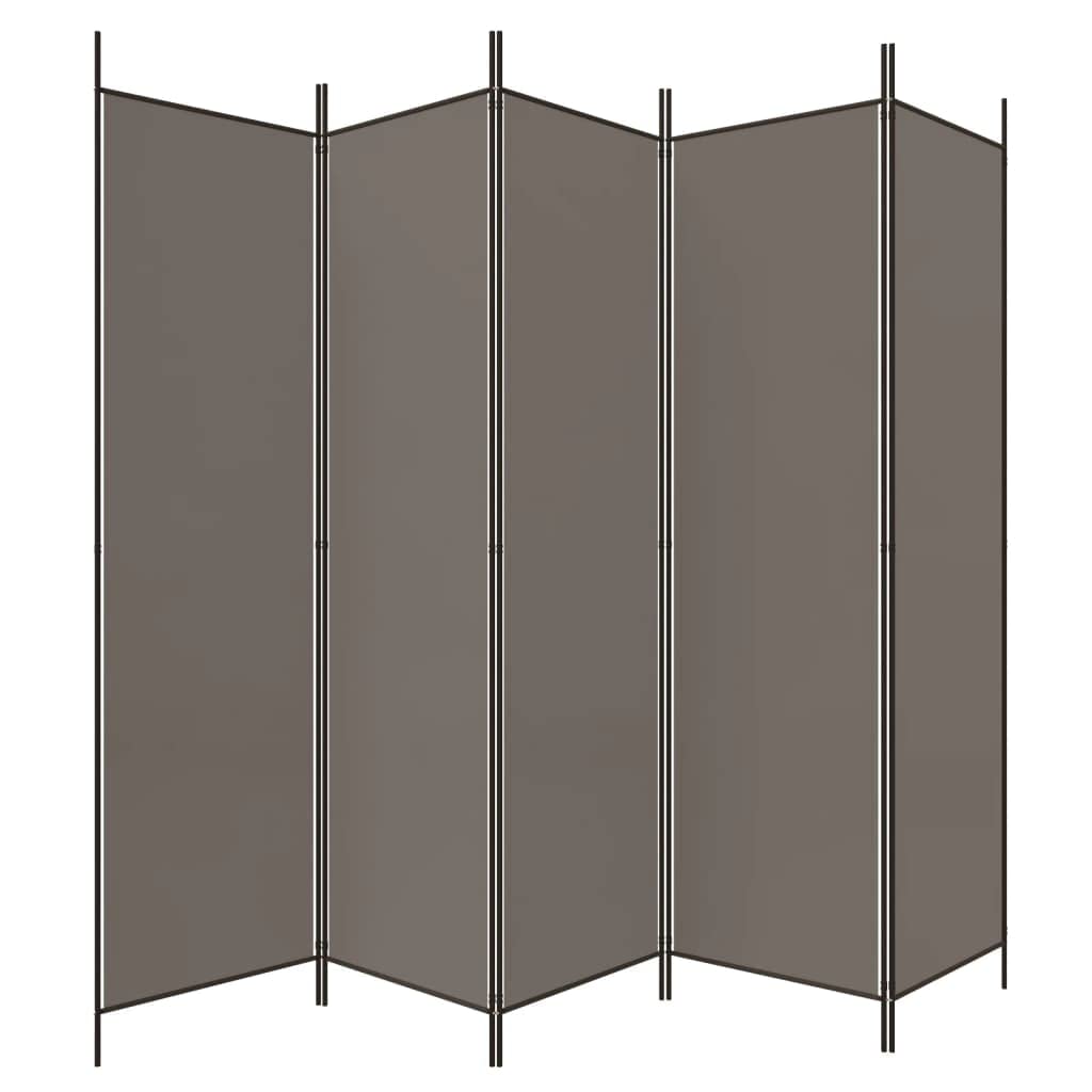 Modern Room Divider - Foldable, 5-Panel Design, Anthracite Fabric, 250 x 220 cm, Ideal for Privacy and Sun Blocking