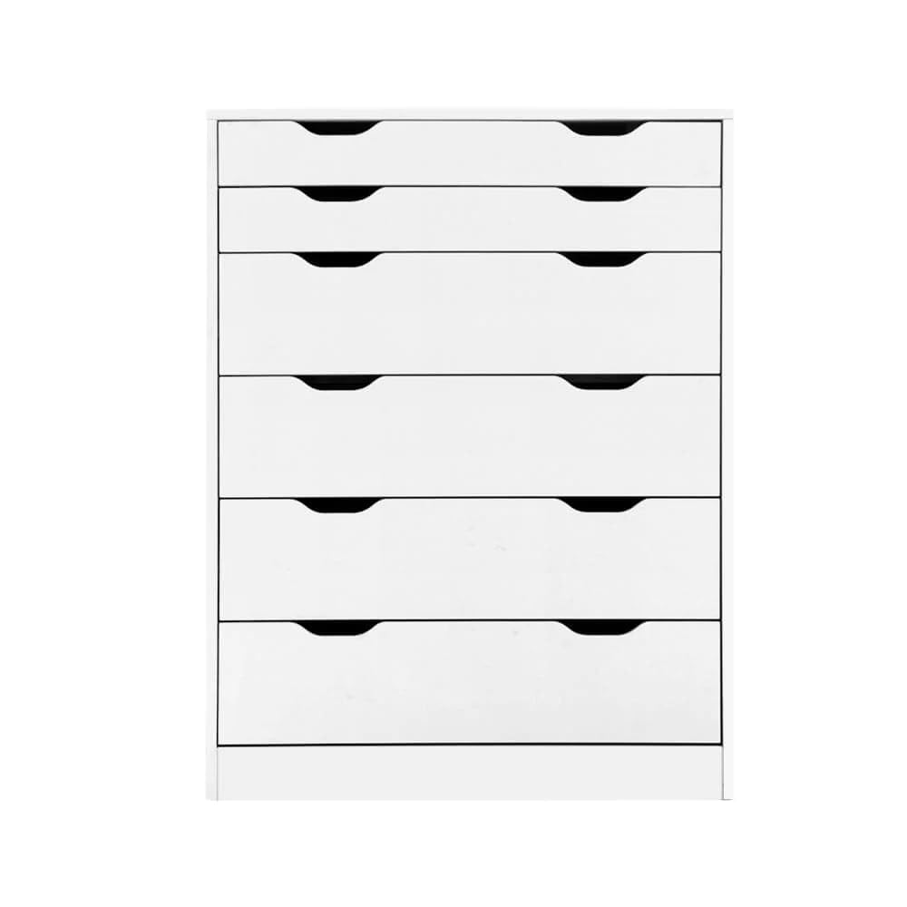 Chest of Drawers 6 Drawer White Tallboy, Dresser Clothes Storage Cabinet Organizer Lowboy Bedside Table Bedroom Furniture Home Living Room Hallway Entryway