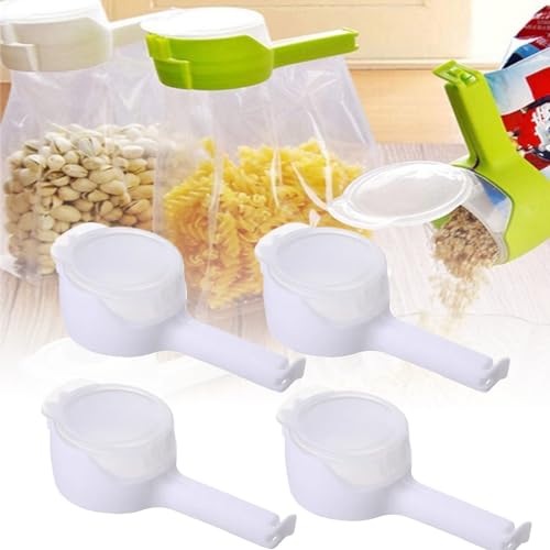 Bag Clip with Pour Spout, Bag Spout Clips, Food Bag Clips with Pour Spouts, Bag Clips for Food, Bag Sealing Clip with Pour Spout, Reusable Plastic Cap Sealer Clips, for Snack (White)