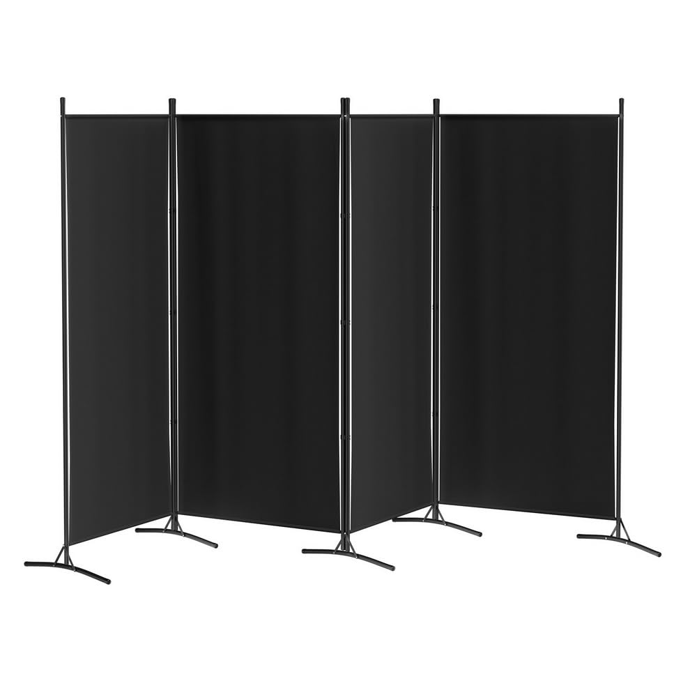 Room Divider, 4 Panels Fabric Folding Privacy Portable Screen Shelf Dividers Partition Wall Screens Home Pet Child Indoor Balcony Bedroom Furniture, Separator Water-Resistant Black