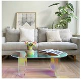 Acrylic Coffee Table Iridescent Oval Side End Table Living Room Office Reception