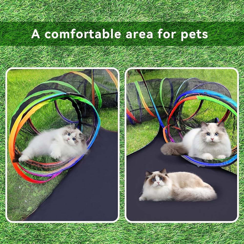 Outdoor Cat Enclosures, Portable Cat Tent for Outside Cat Playpen Enclosed with Tunnel, Small Animal Playpen Guinea Pig Rabbit Cage,Pop Open Exercise Yard Fence with Top Cover