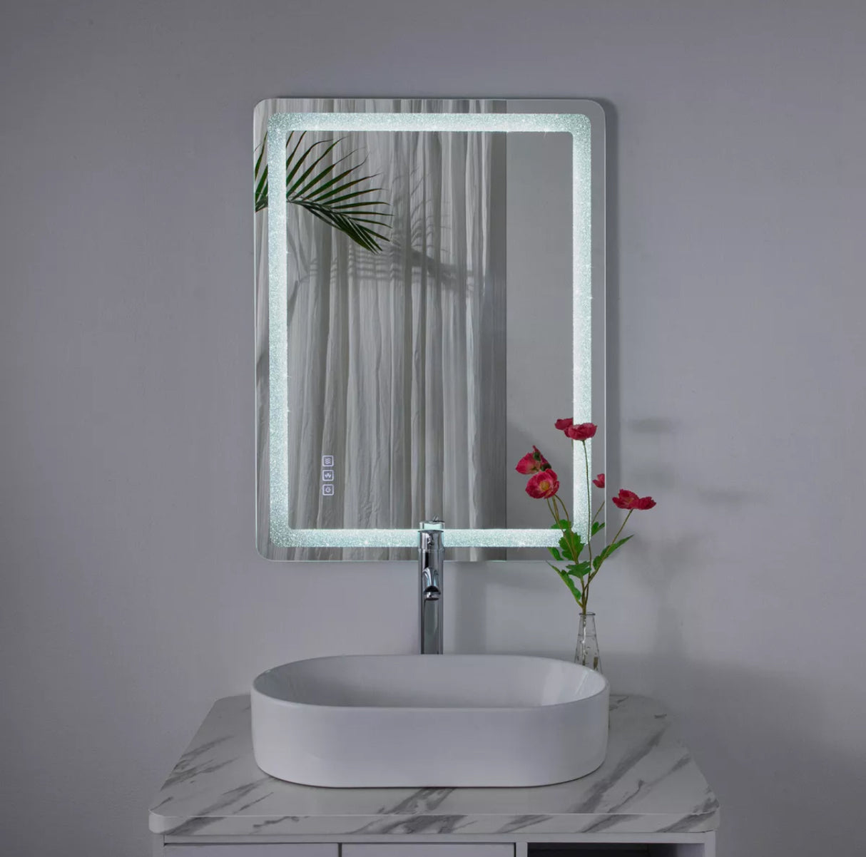 Touch LED Crystal Light Wall Vanity Bluetooth Anti-fog Makeup Mirror 800x600mm