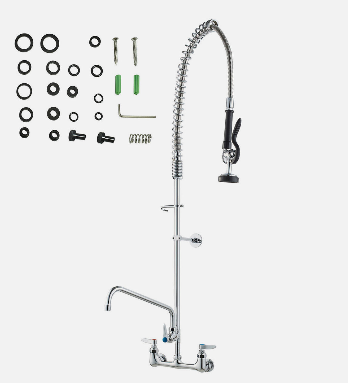 Commercial Wall Mount Kitchen Sink Faucet Pre-Rinse Sprayer 47" Height