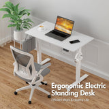 Electric Standing Desk, Height Adjustable Ergonomic Sit Stand Desks with Hanging Hooks and Cable Management, 100 x 55 cm Whole Piece Desktop, for Small Space, White Frame + White Desktop