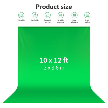 PRO Photo Studio Premium Polyester Collapsible Backdrop Background for Photography,Video and Televison (Background ONLY) - GREEN 10 x 12FT / 3 x 3.6M