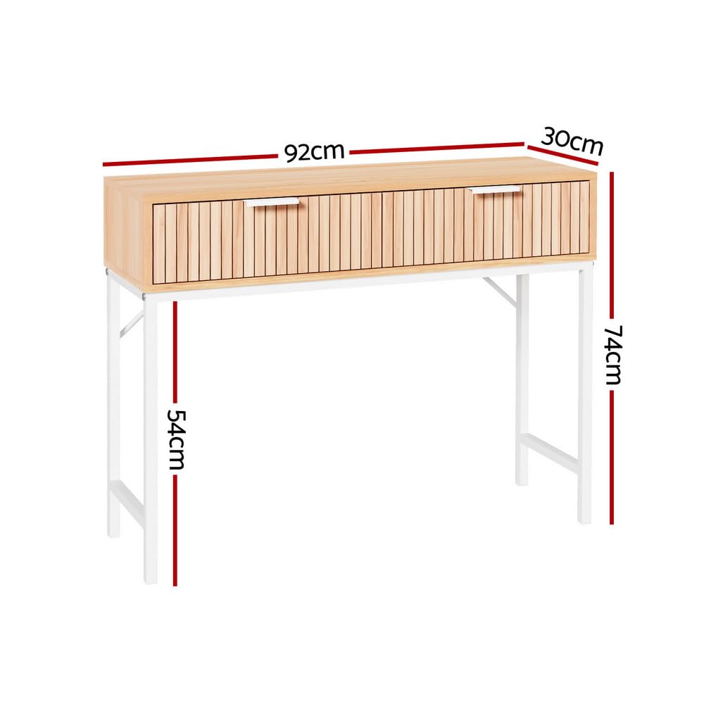 Console Table Hallway Drawer Wooden Entryway Desk Display Shelf Metal Leg Natural Wood and White