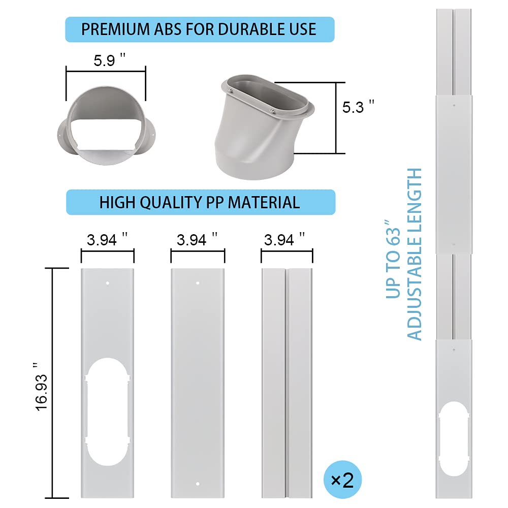 Portable Air Conditioner Window Door Kit with 5.9” Exhaust Hose Adjustable AC Vent Kit for Ducting Universal AC Seal Panel for Horizontal&Vertical Window