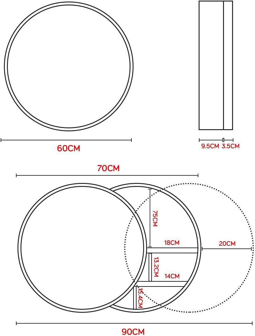 Round Mirror Cabinet Bathroom Medicine Vanity Wall Mirrored Cupboard with Storage Sliding Door White 60cm Diameter