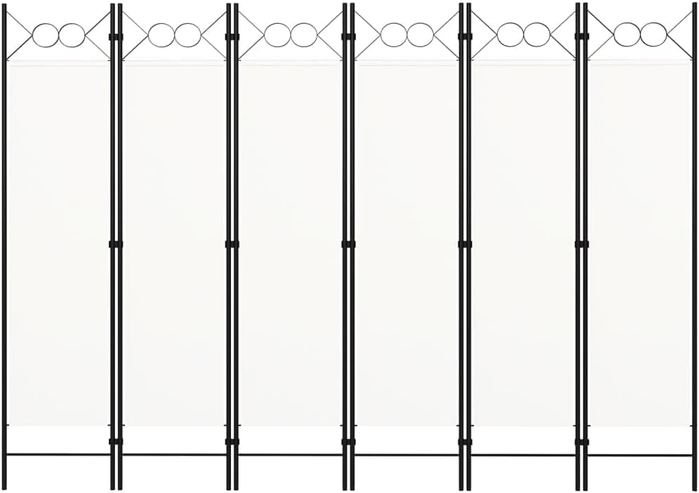 6-Panel Room Divider - Cream White - Iron Frame and Polyester Fabric Screens - Freestanding Partition or Privacy Screen - Size 240x180 cm