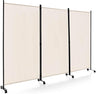 3 Panels Folding Privacy Screen, 180cm Tall Room Divider with Metal Frame & Wear-Resistant Fabric, Freestanding Partition Wall Divider with Rolling Wheels for Home, Office, Hospital