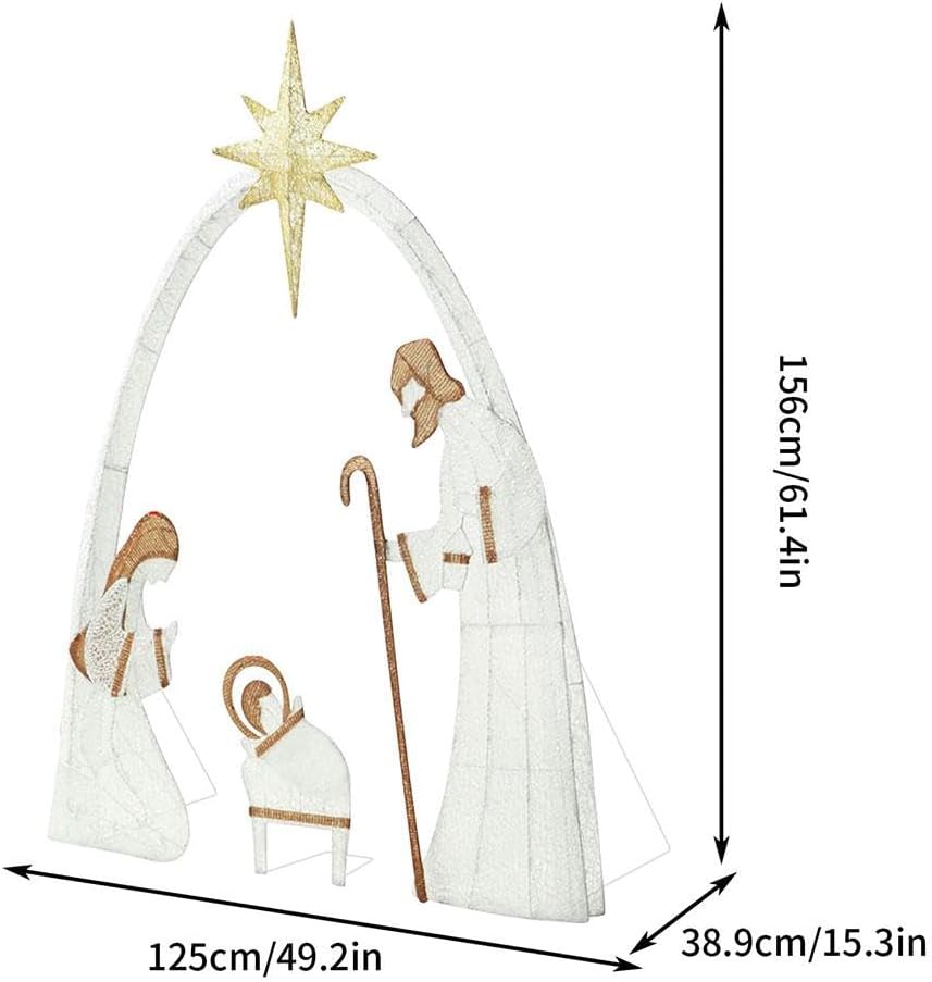 Outdoor Christmas Decorations Lighted Nativity Scene, 5ft Light Up Nativity Scene Yard Sign LED Nativity Set with Ground Stakes for Lawn, Xmas Holiday Party Garden Decor