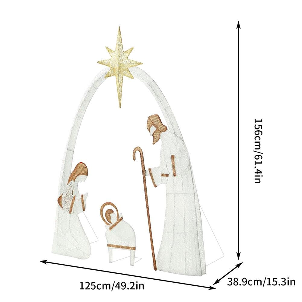 Outdoor Christmas Decorations Lighted Nativity Scene, 5ft Light Up Nativity Scene Yard Sign LED Nativity Set with Ground Stakes for Lawn, Xmas Holiday Party Garden Decor