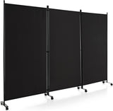 3 Panels Folding Privacy Screen, 180cm Tall Room Divider with Metal Frame & Wear-Resistant Fabric, Freestanding Partition Wall Divider with Rolling Wheels for Home, Office, Hospital