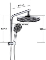 10" Rain Shower Head Set 2 in 1 Wall Mounted Shower Rail 3-Mode Handheld Spray Round Bathroom