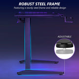 Furb 160cm RGB Gaming Desk with LED Lights, Black PC Computer Desk T Shaped Ergonomic Home Office Desk, Carbon Fibre Texture Gaming Table Workstation with Cup Holder Headphone Hook