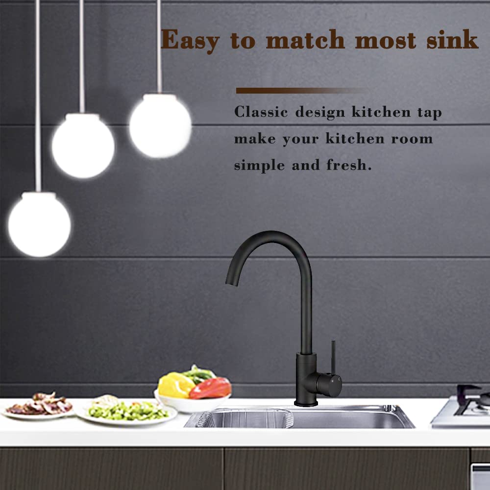 WELS Kitchen Mixer Tap 360° Swivel Basin Spout Laundry Sink Faucet Black