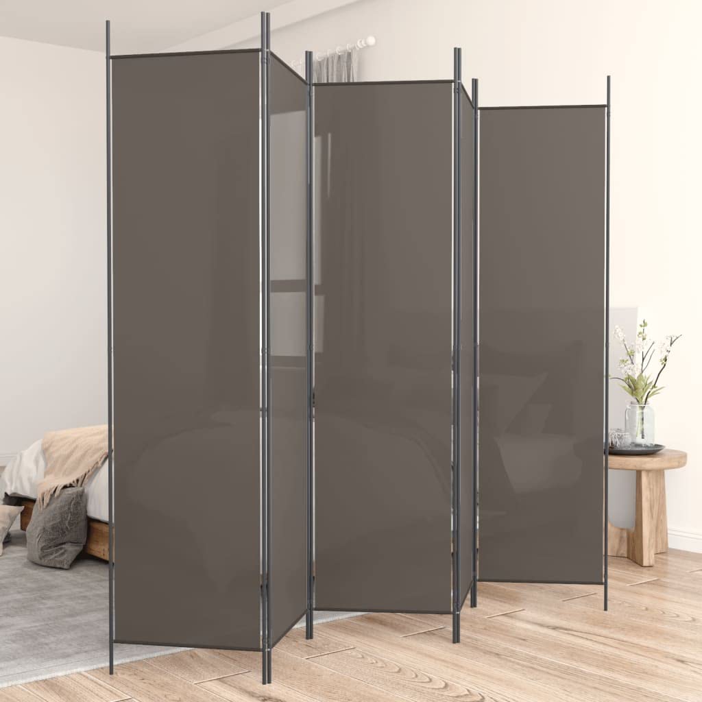 Modern Room Divider - Foldable, 5-Panel Design, Anthracite Fabric, 250 x 220 cm, Ideal for Privacy and Sun Blocking