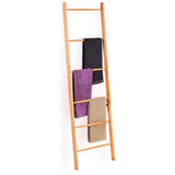 6-Tier Bamboo Freestanding Rack Towel Ladder Blanket Ladder, Farmhouse Blanket Holder,Wall Leaning Ladder Shelf, Decorative Quilt Stand for Living Room, Bathroom, Bedroom (6-Step Towel Rack)