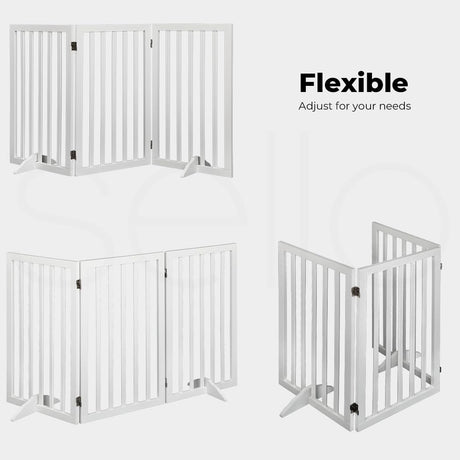 Wooden Pet Gate Dog Fence Retractable Safety Stair Barrier Security Door (White Large-139cm x 80cm x 1.8cm), Baby Playpen, Easy to Fold for Storage Cat Dog Enclosure, Include Two Support Feet