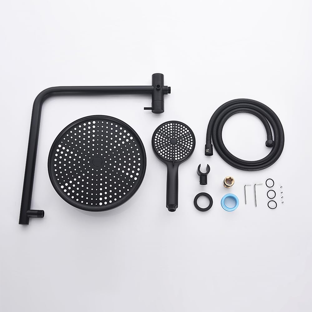 10" Rain Shower Head Set 2 in 1 Wall Mounted Shower Rail 3-Mode Handheld Spray Round Bathroom