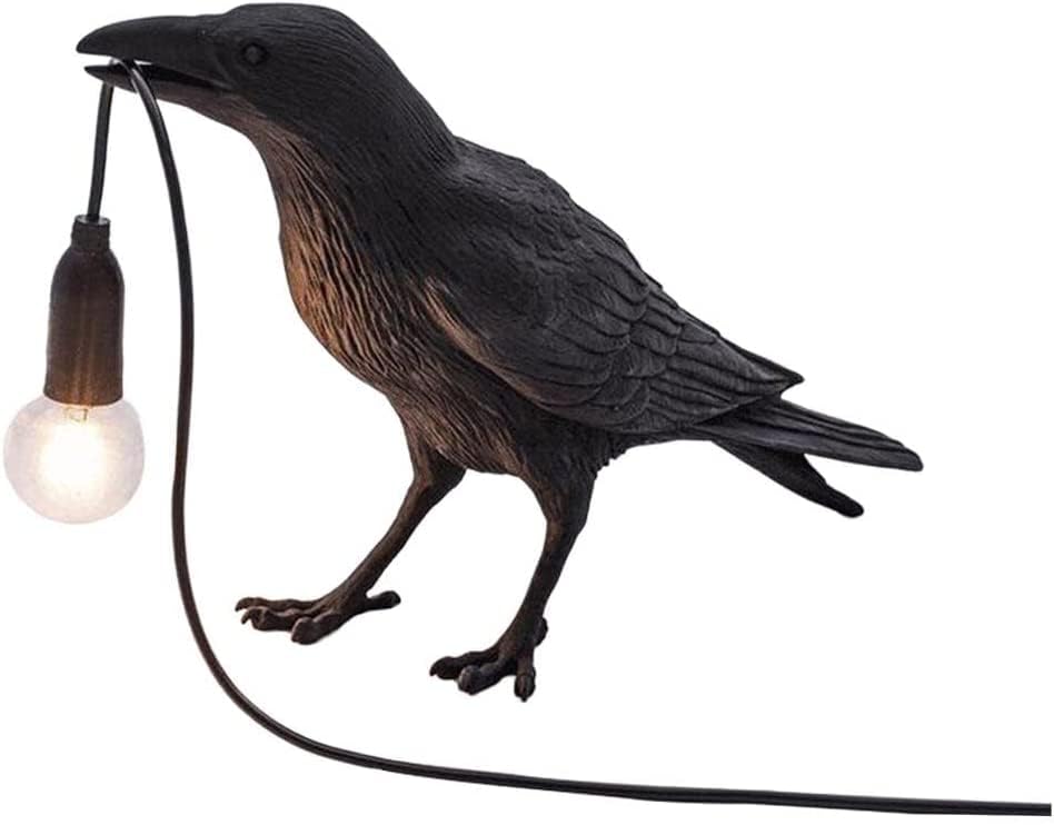 Raven Table Lamps with Plug，Unique Crow Decor Lamp Resin Bird lamp in Black for Bedroom/Office/Living Room/College Dorm/Farmhouse Art Decor(Bulb Included)