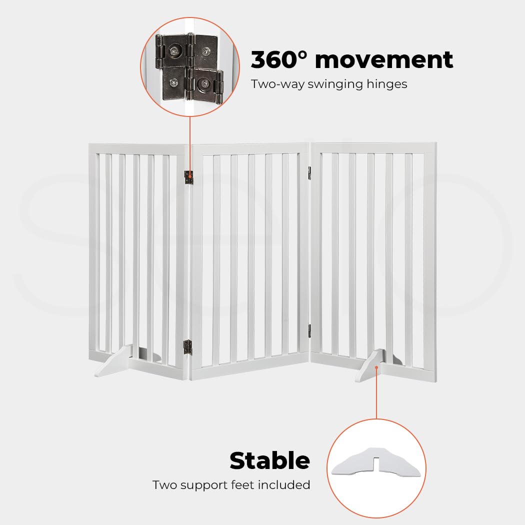 Wooden Pet Gate Dog Fence Retractable Safety Stair Barrier Security Door (White Large-139cm x 80cm x 1.8cm), Baby Playpen, Easy to Fold for Storage Cat Dog Enclosure, Include Two Support Feet