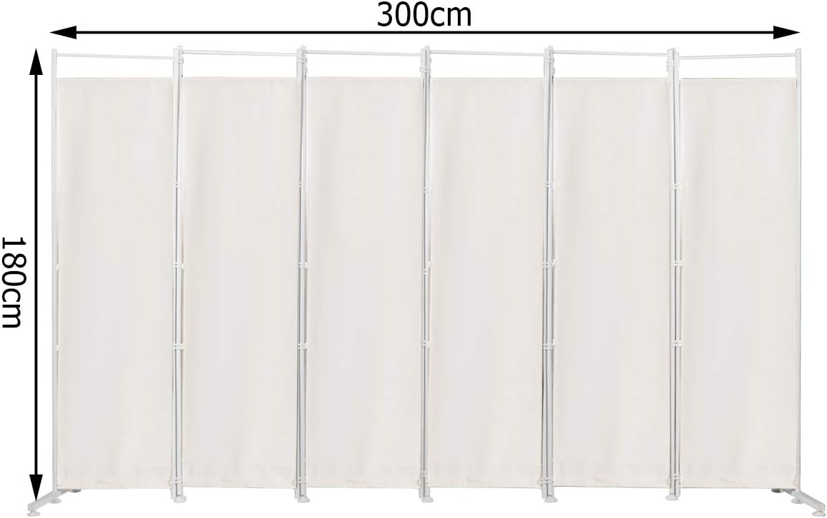 6 Panel Room Divider, 300x180CM Folding Privacy Screen with Steel Frame & Fabric Surface, Standing Wall Separator, Home Office Partition for Bedroom, Living Room, Restaurant