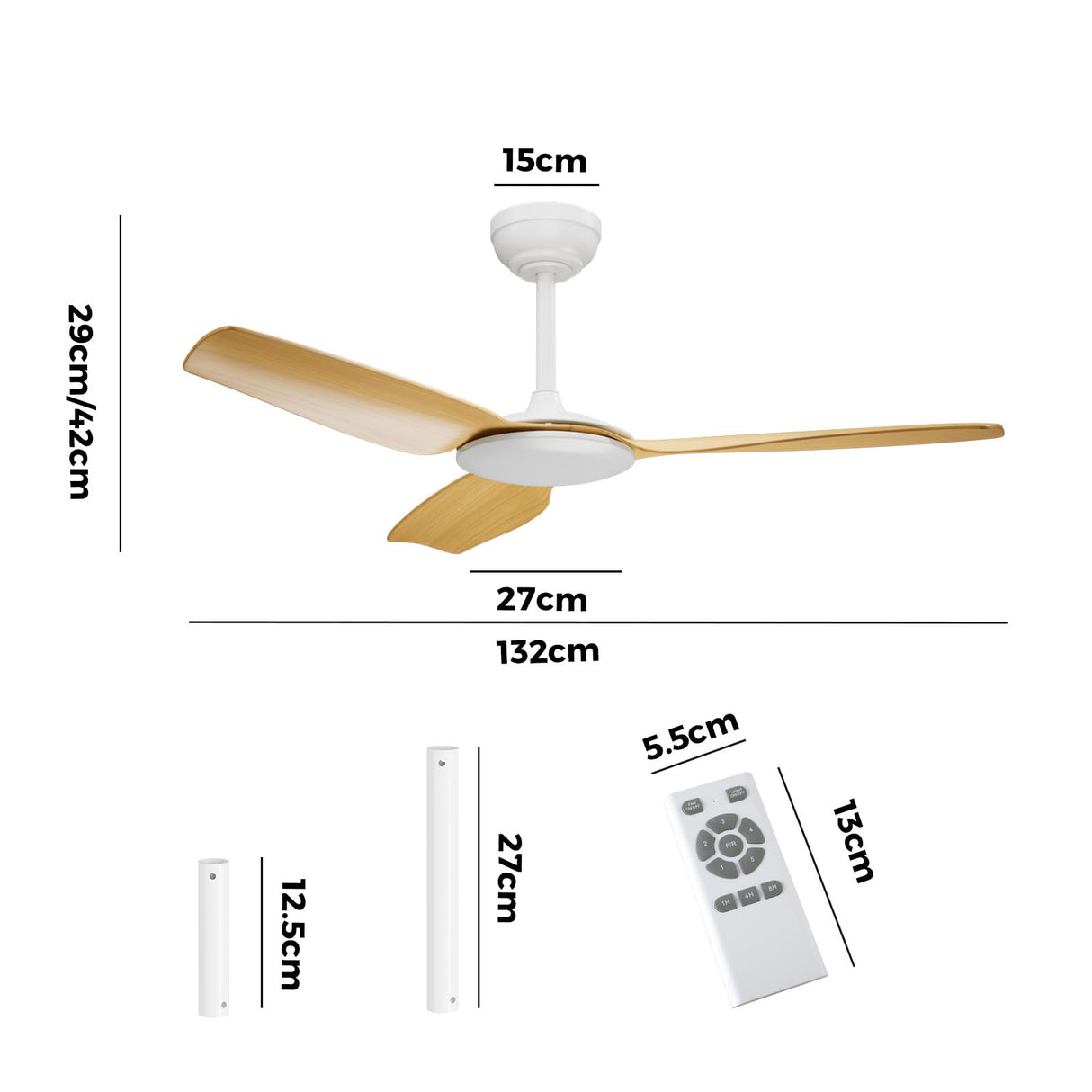 52" Ceiling Fan with Remote Contorl 3 ABS Blades and DC Motor Indoor Fan with Timer and 5 Fan Speeds for Home Living Room Wood